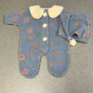 Vintage Floral Fleece Baby Bunting Suit w/ Sherpa Collar & Pom Pom Hat 0–6M